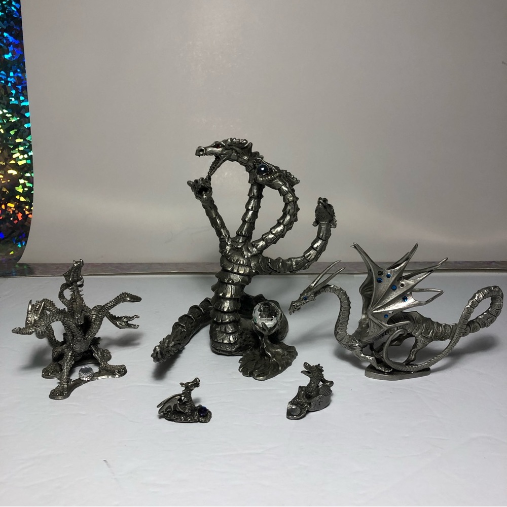 Vintage Pewter Metal Dragon Miniatures Ral Partha & Sunglo Designs *5 Piece